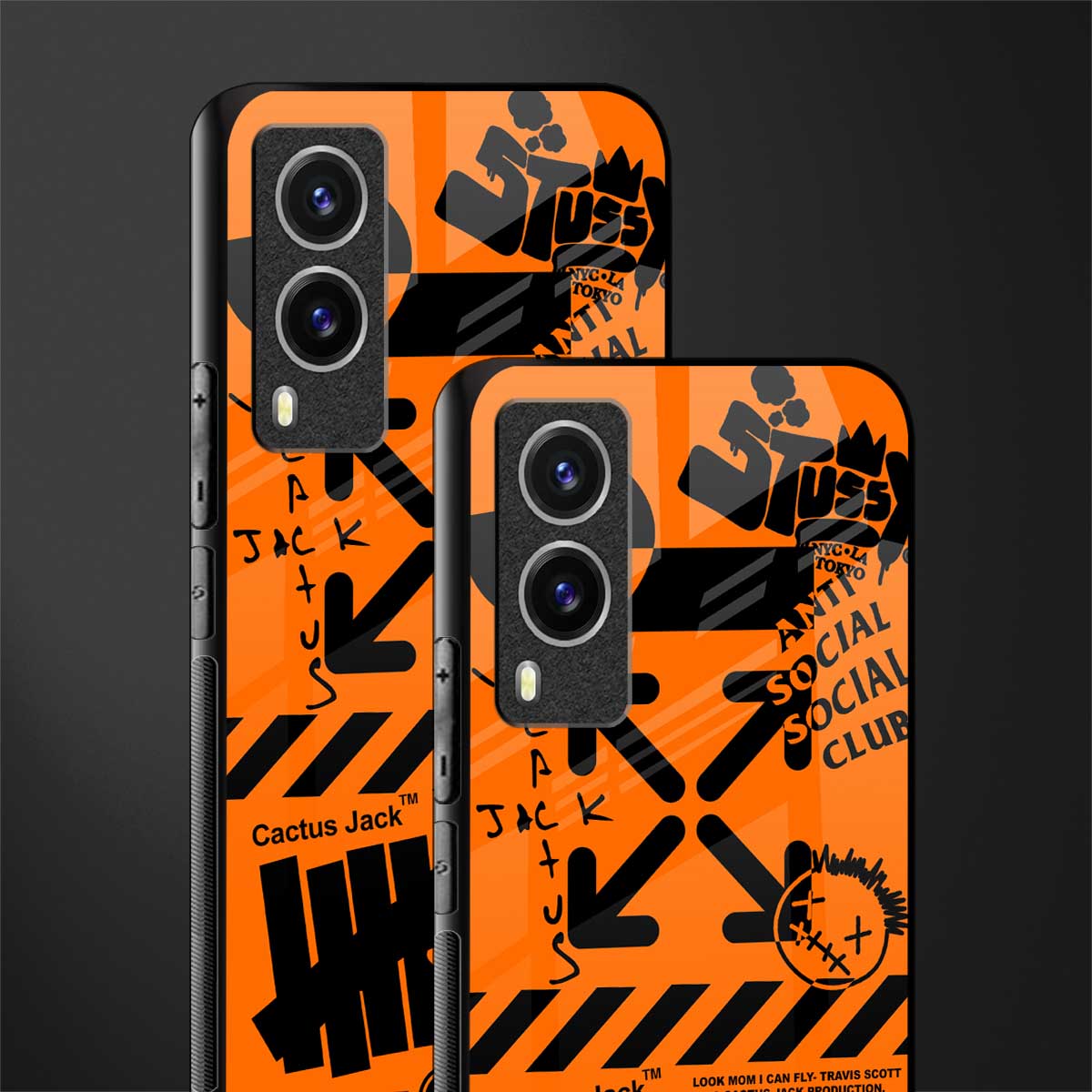 orange travis scott x anti social social club glass case for vivo v21e 5g image-2