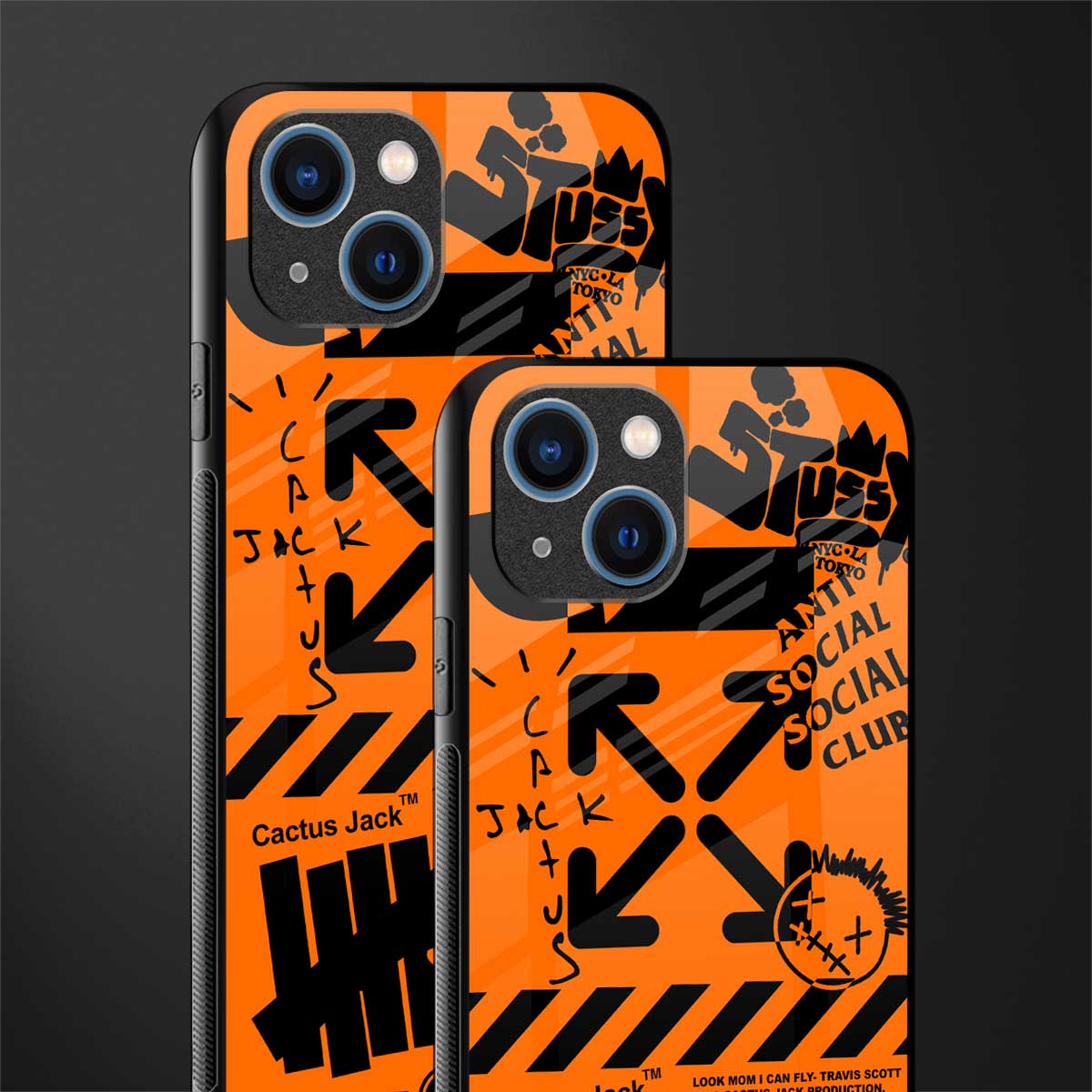 orange travis scott x anti social social club glass case for iphone 13 image-2