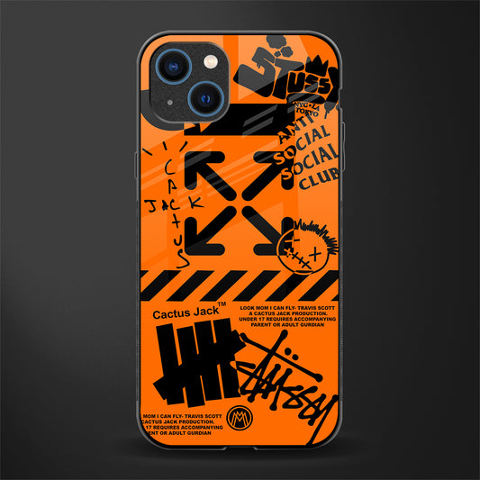 orange travis scott x anti social social club glass case for iphone 13 image