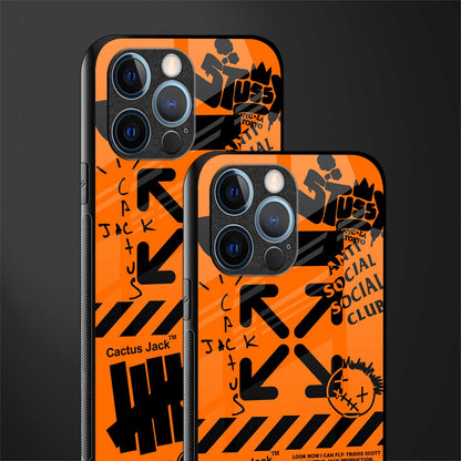 orange travis scott x anti social social club glass case for iphone 14 pro image-2