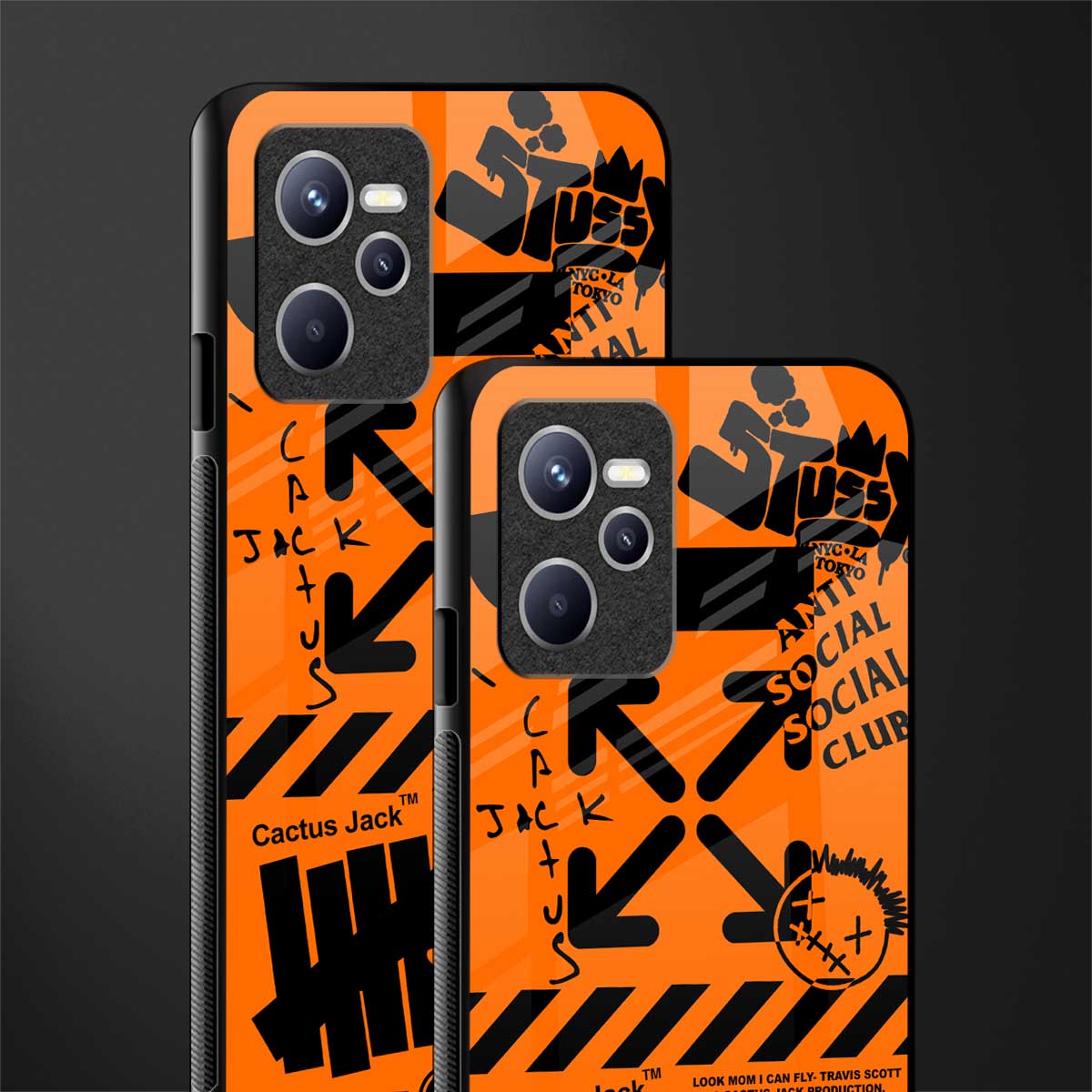 orange travis scott x anti social social club glass case for realme c35 image-2