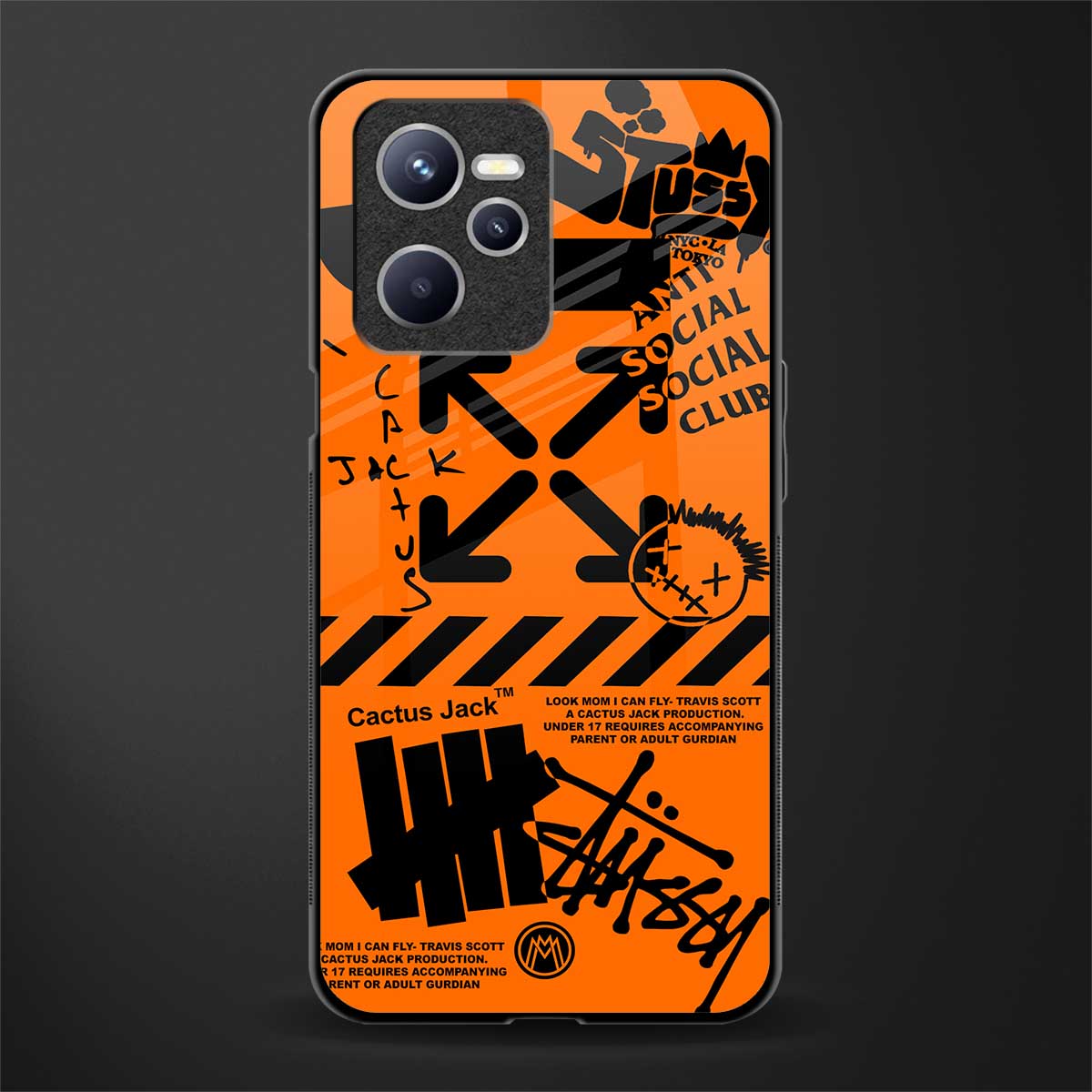 orange travis scott x anti social social club glass case for realme c35 image