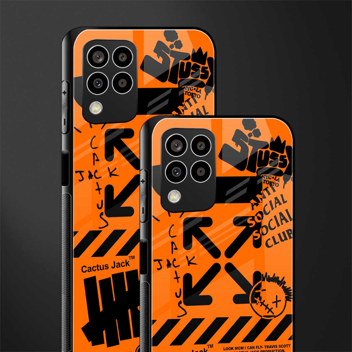 orange travis scott x anti social social club back phone cover | glass case for samsung galaxy m33 5g
