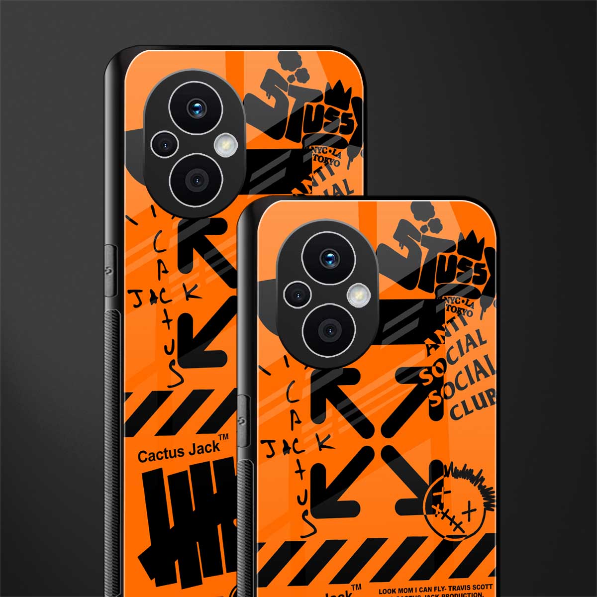 orange travis scott x anti social social club back phone cover | glass case for oppo f21 pro 5g