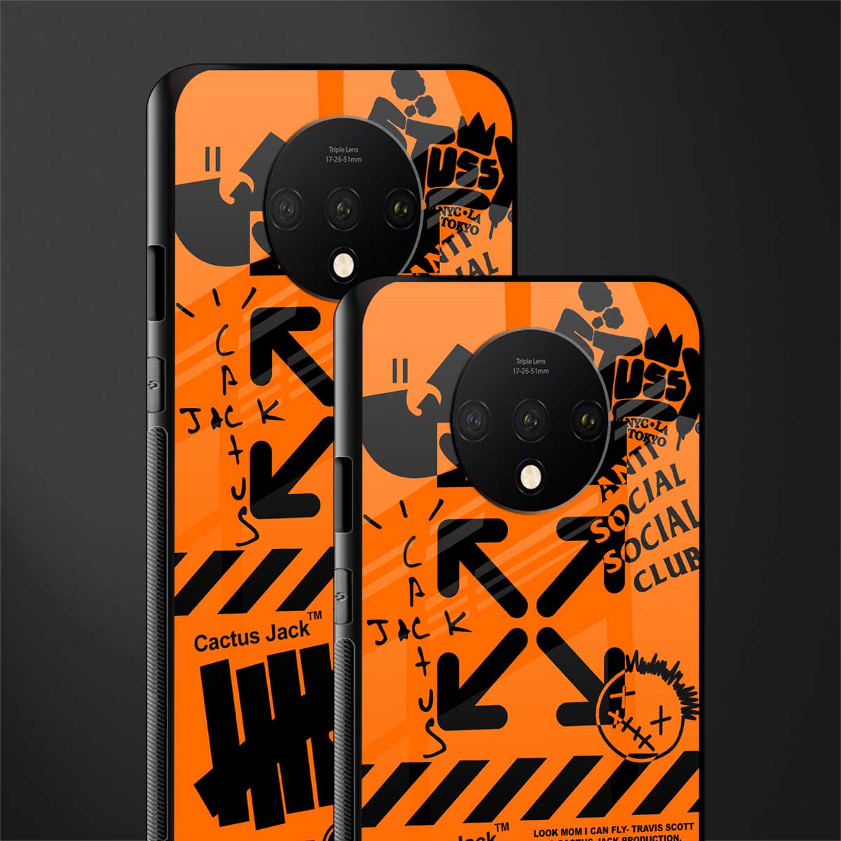 orange travis scott x anti social social club glass case for oneplus 7t image-2