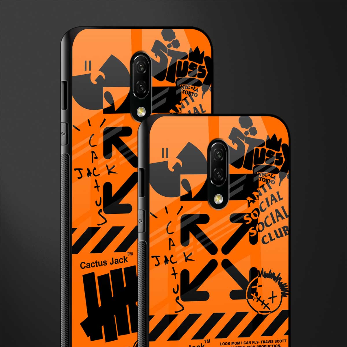 orange travis scott x anti social social club glass case for oneplus 7 image-2