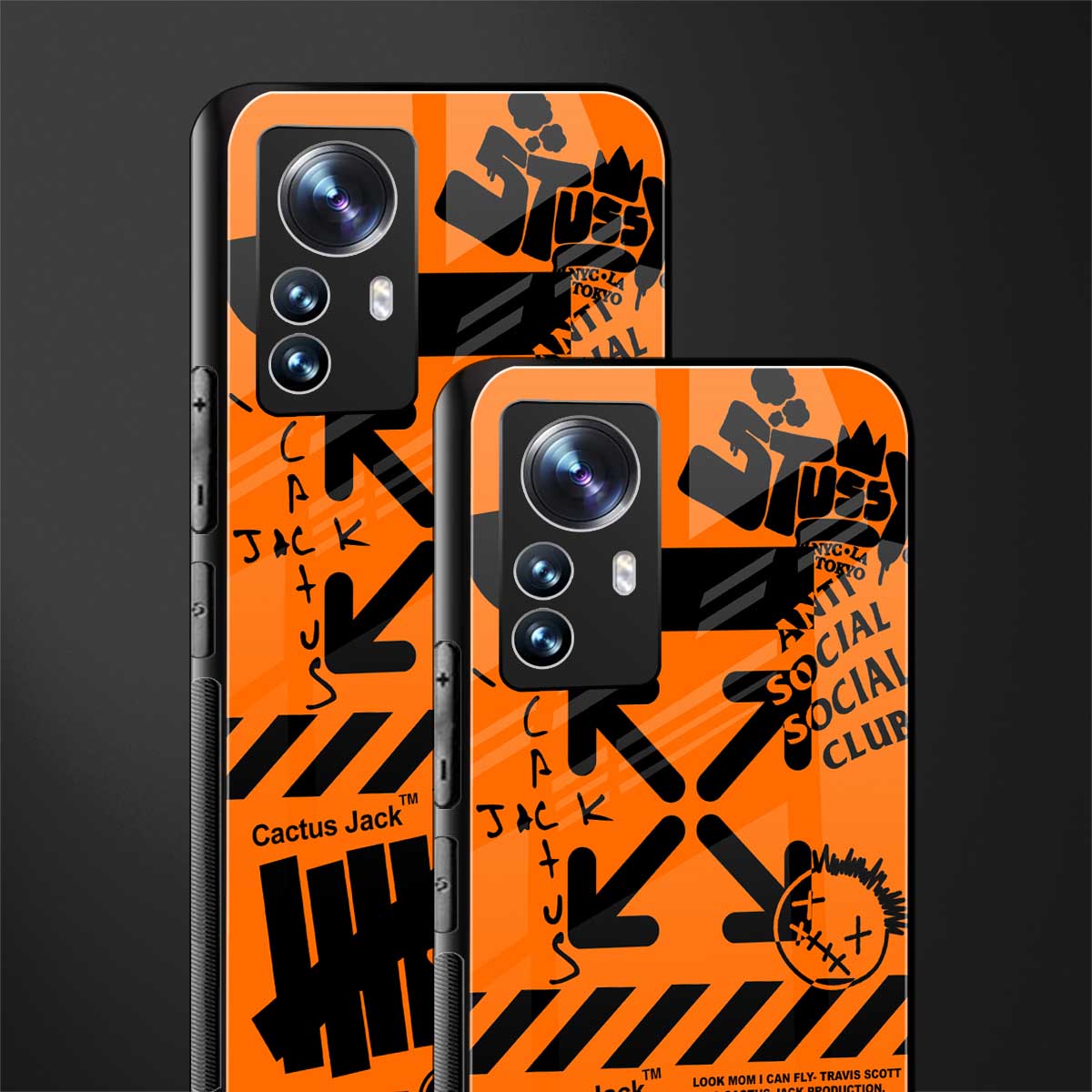 orange travis scott x anti social social club back phone cover | glass case for xiaomi 12 pro