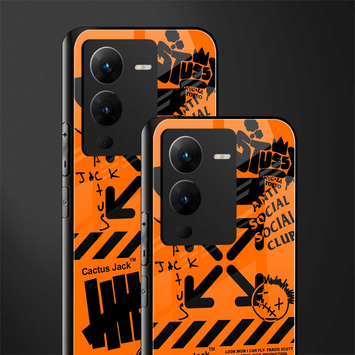 orange travis scott x anti social social club back phone cover | glass case for vivo v25 pro 5g