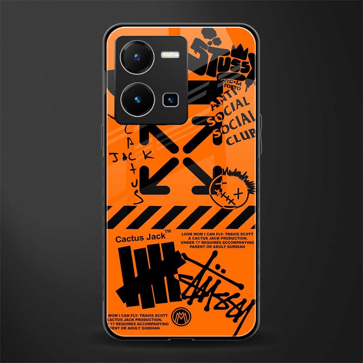 orange travis scott x anti social social club back phone cover | glass case for vivo y35 4g