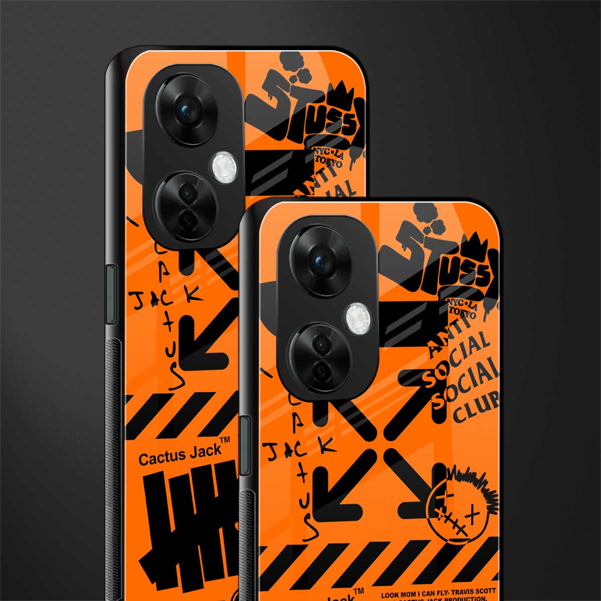 orange travis scott x anti social social club back phone cover | glass case for oneplus nord ce 3 lite