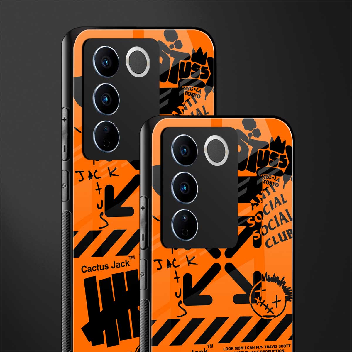 orange travis scott x anti social social club back phone cover | glass case for vivo v27 pro 5g