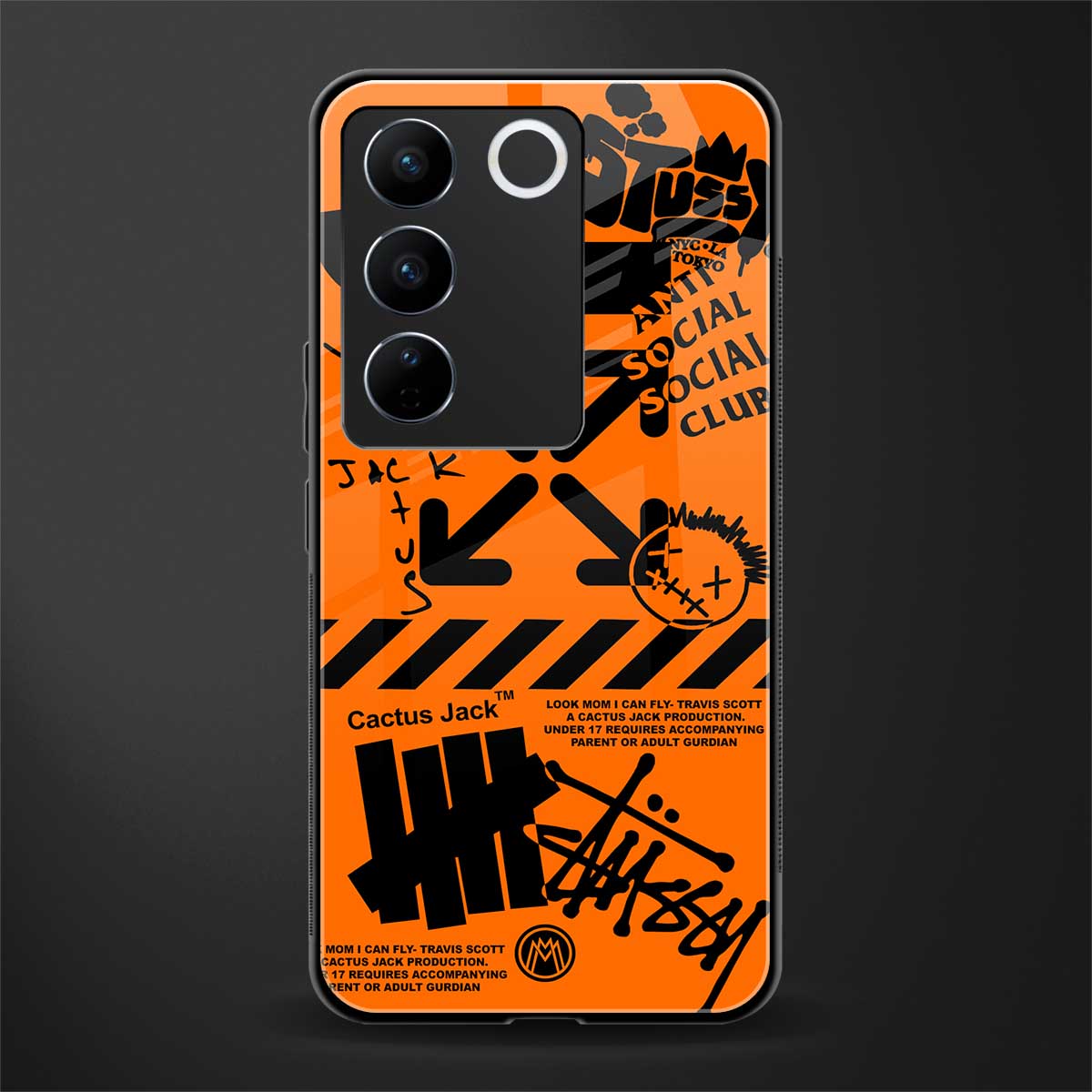 orange travis scott x anti social social club back phone cover | glass case for vivo v27 pro 5g