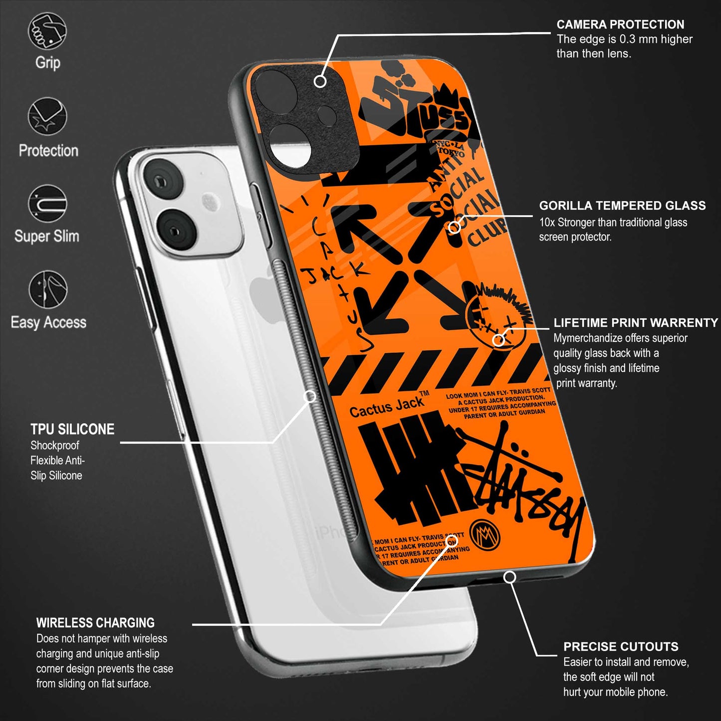 orange travis scott x anti social social club glass case for iphone 13 image-4