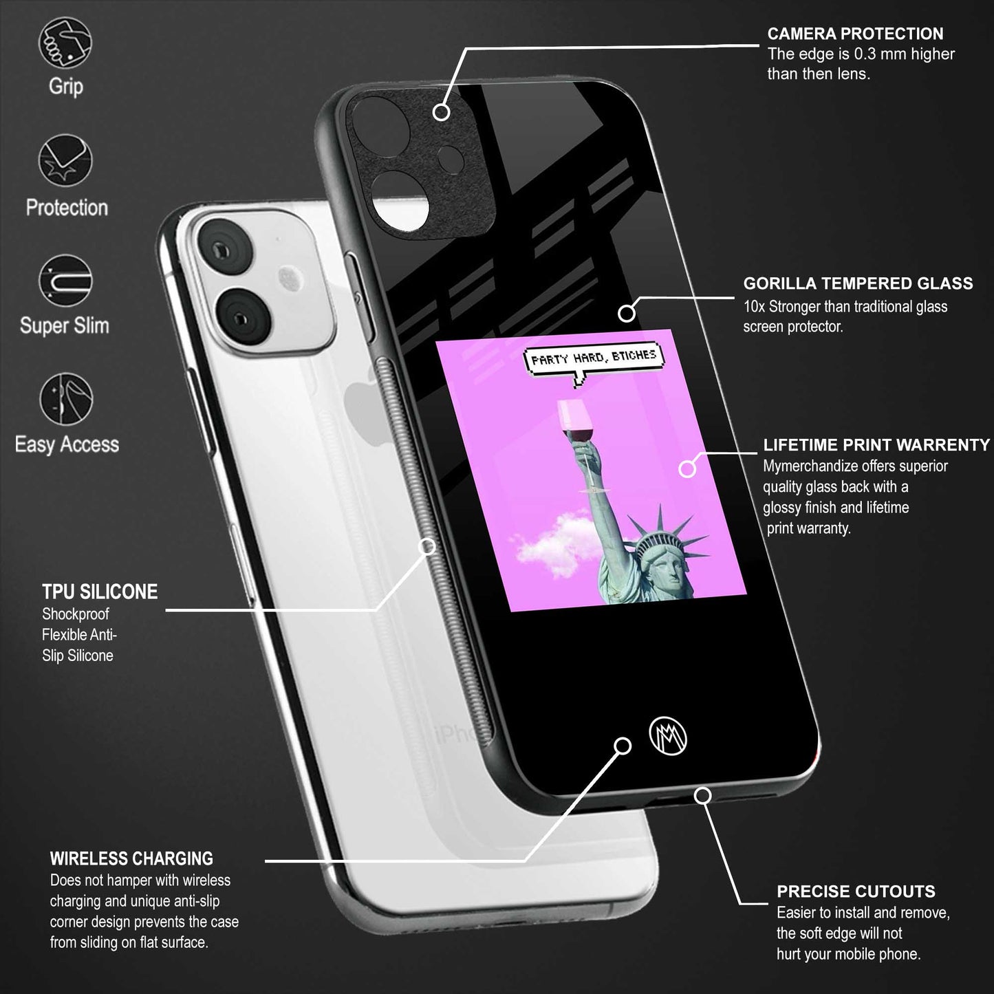 party hard bitches glass case for redmi 9i image-4