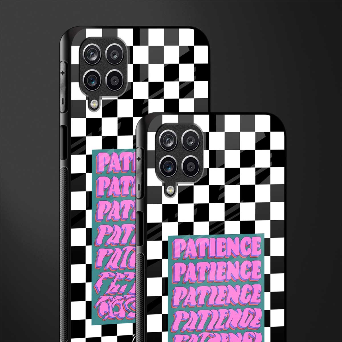 patience checkered back phone cover | glass case for samsung galaxy a22 4g