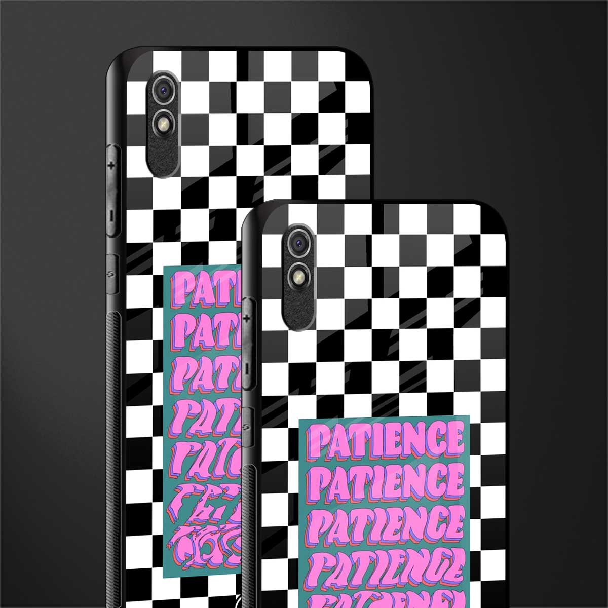 patience checkered glass case for redmi 9a image-2
