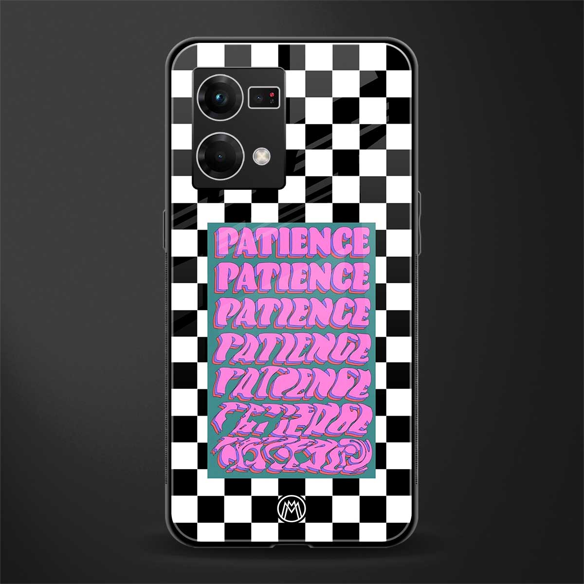 patience checkered back phone cover | glass case for oppo f21 pro 4g