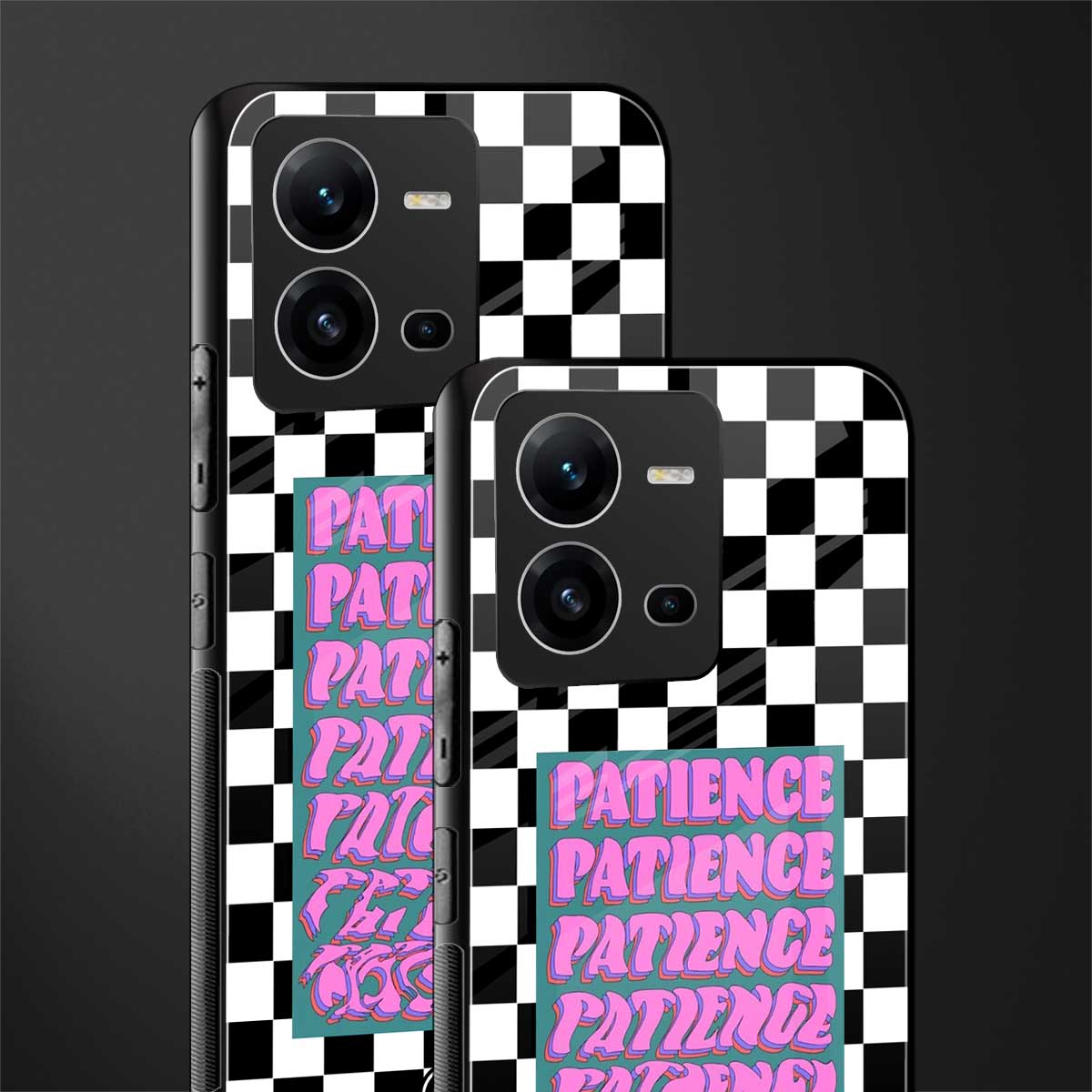 patience checkered back phone cover | glass case for vivo v25-5g