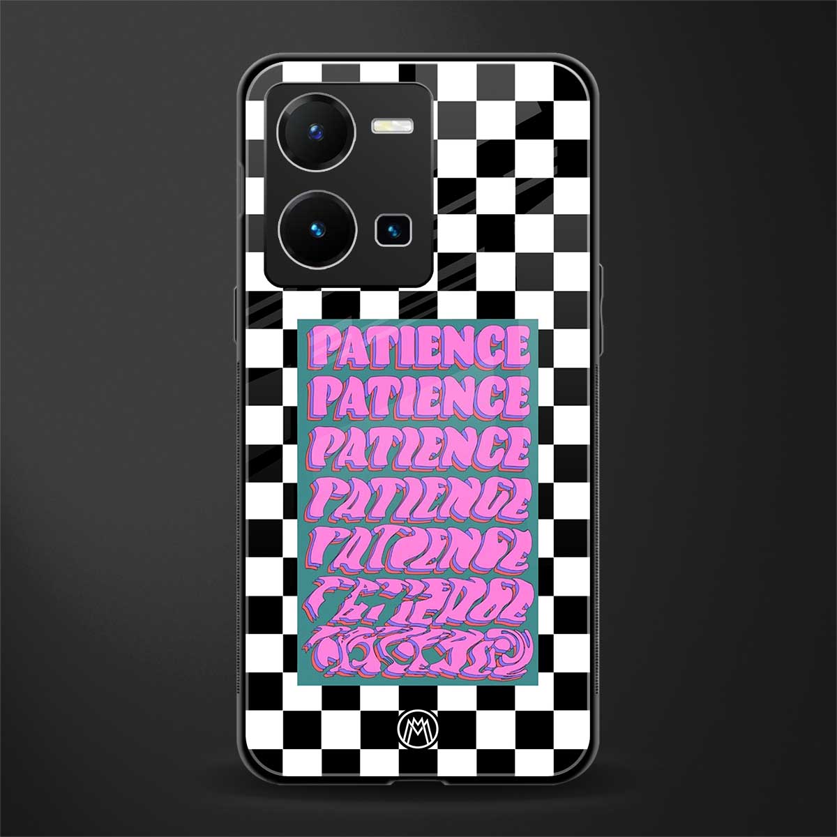 patience checkered back phone cover | glass case for vivo y35 4g