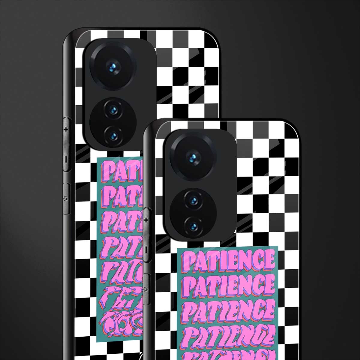 patience checkered back phone cover | glass case for vivo t1 44w 4g