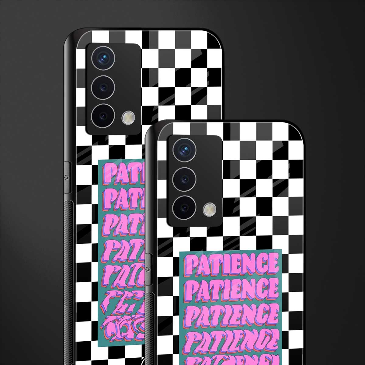 patience checkered back phone cover | glass case for oppo a74 4g