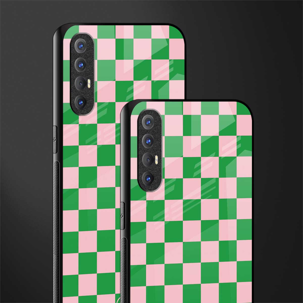 pink & green check pattern glass case for oppo reno 3 pro image-2