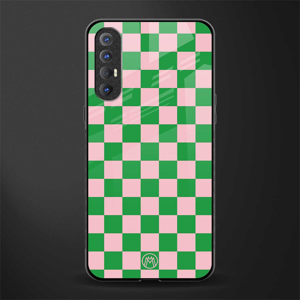 pink & green check pattern glass case for oppo reno 3 pro image