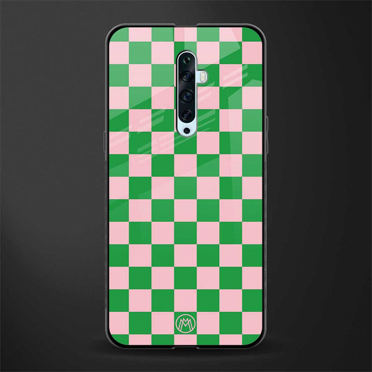 pink & green check pattern glass case for oppo reno 2f image