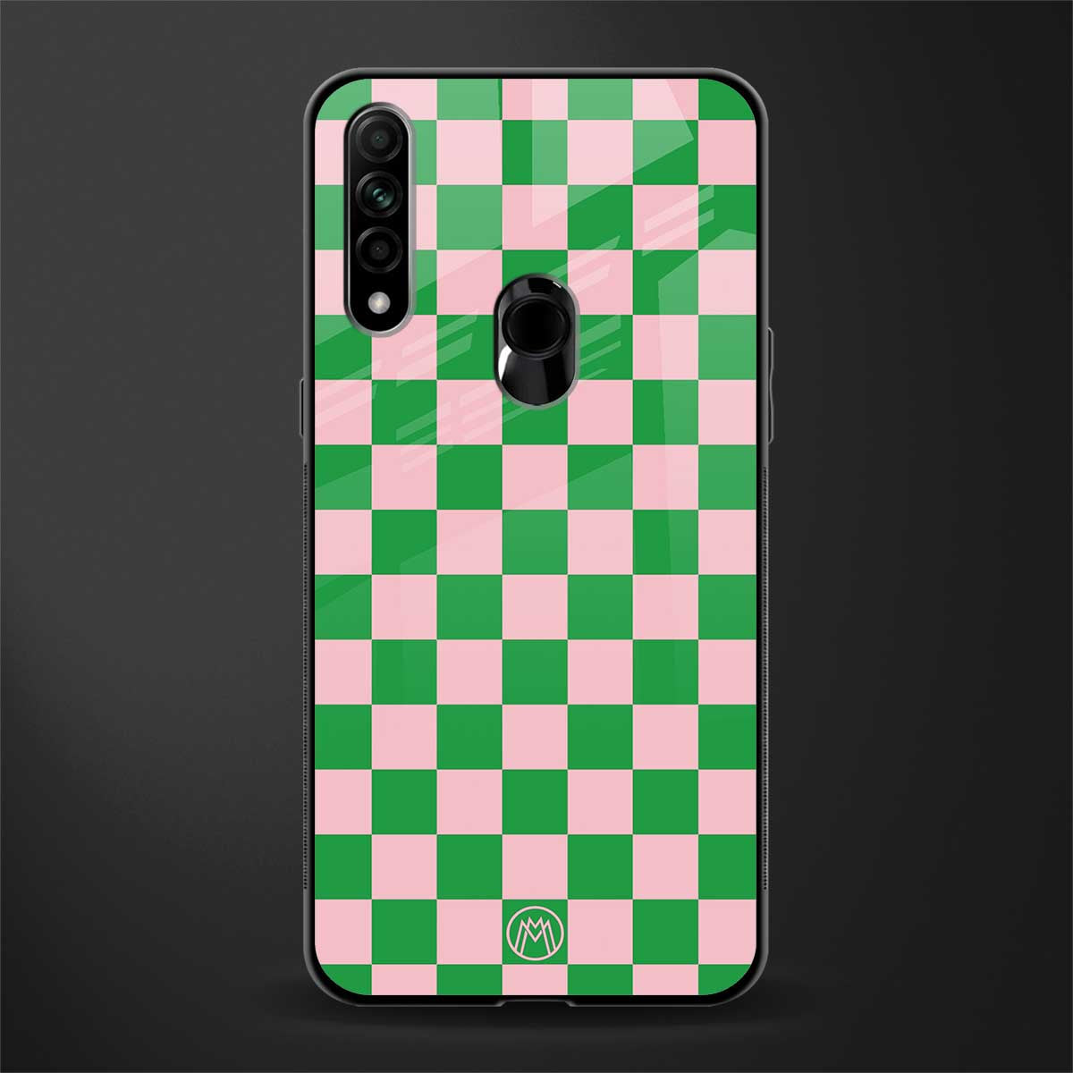 pink & green check pattern glass case for oppo a31 image