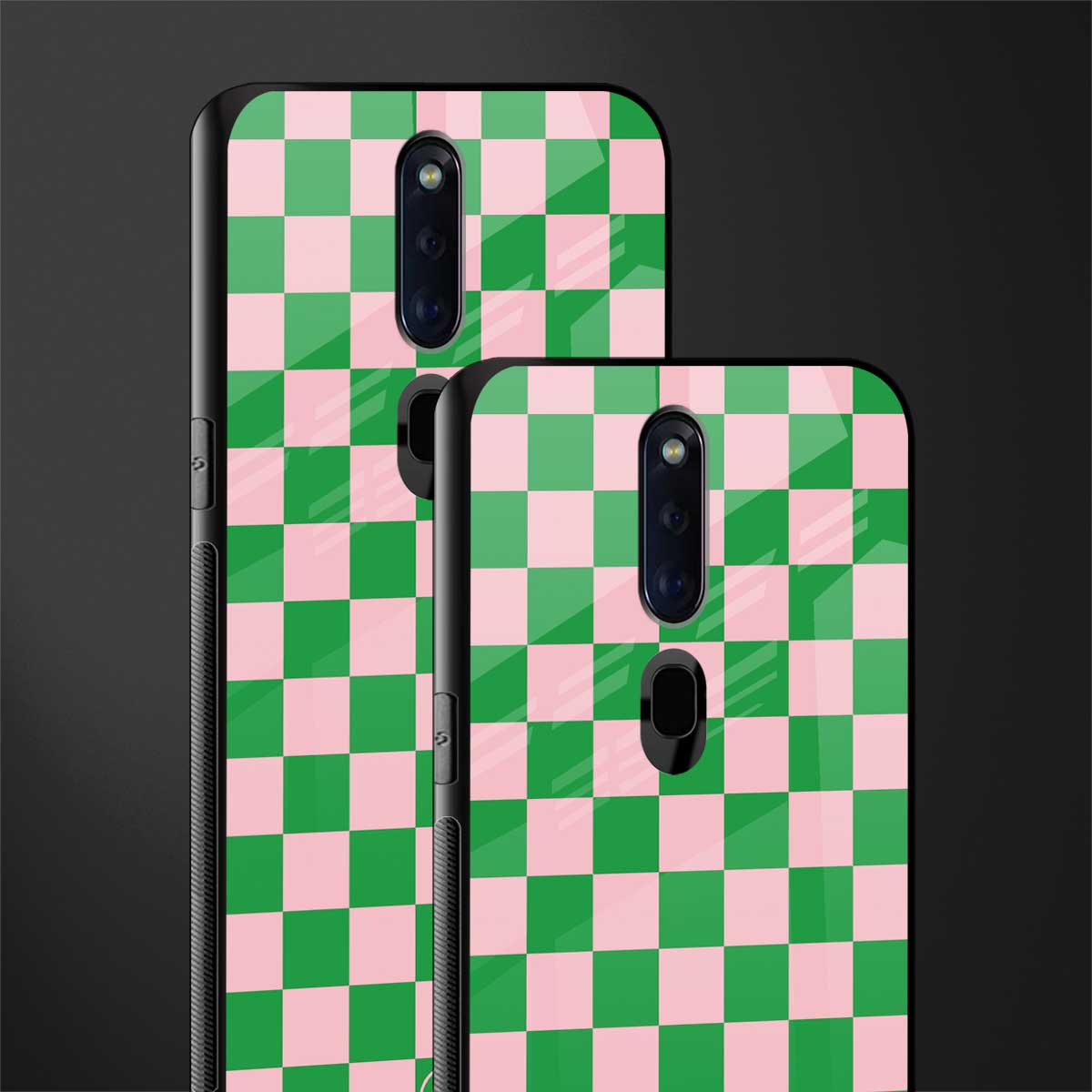 pink & green check pattern glass case for oppo f11 pro image-2