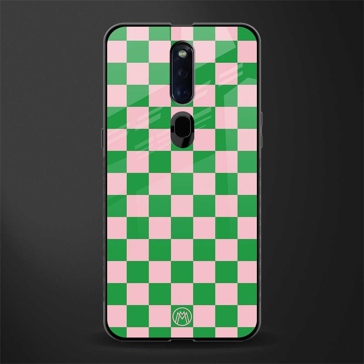 pink & green check pattern glass case for oppo f11 pro image