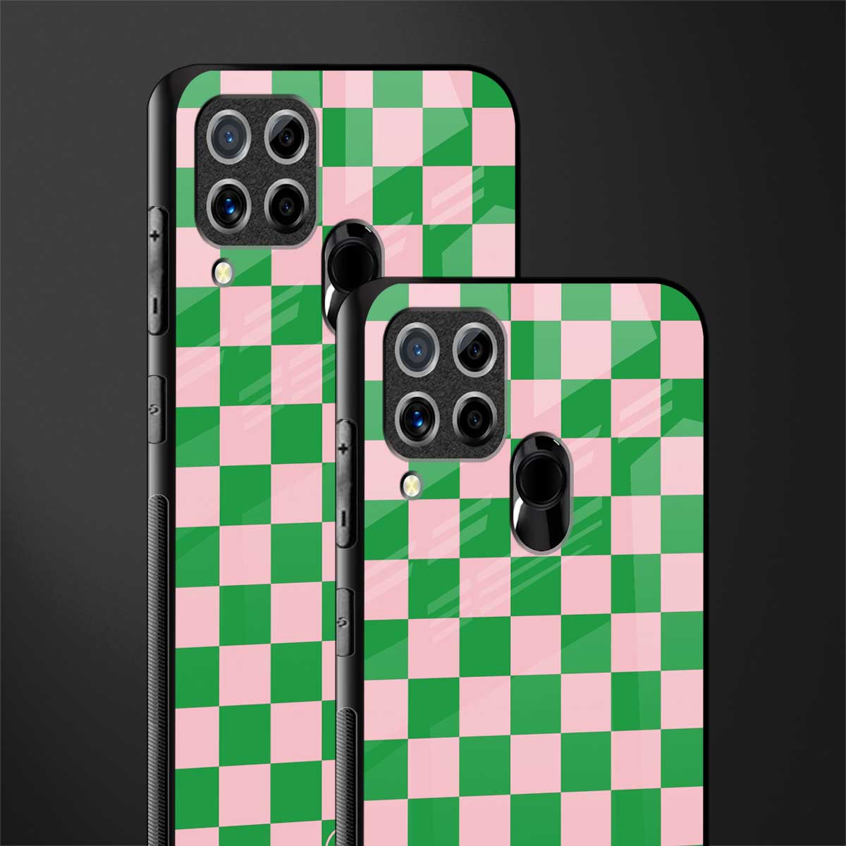 pink & green check pattern glass case for realme c15 image-2