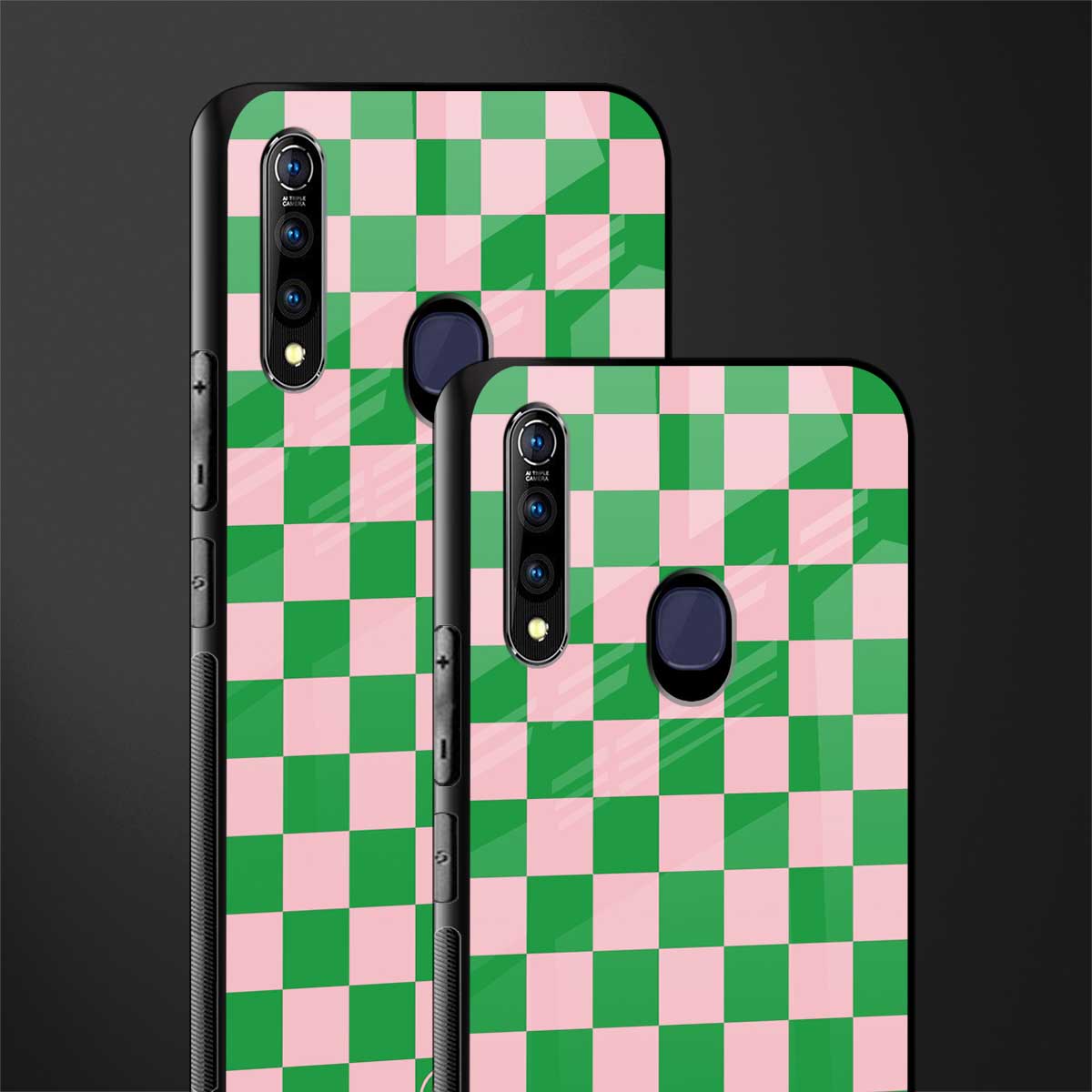 pink & green check pattern glass case for vivo z1 pro image-2