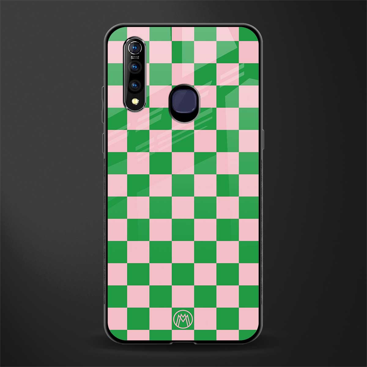 pink & green check pattern glass case for vivo z1 pro image