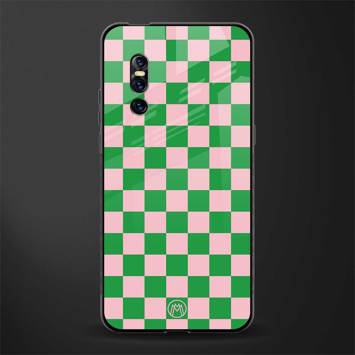 pink & green check pattern glass case for vivo v15 pro image