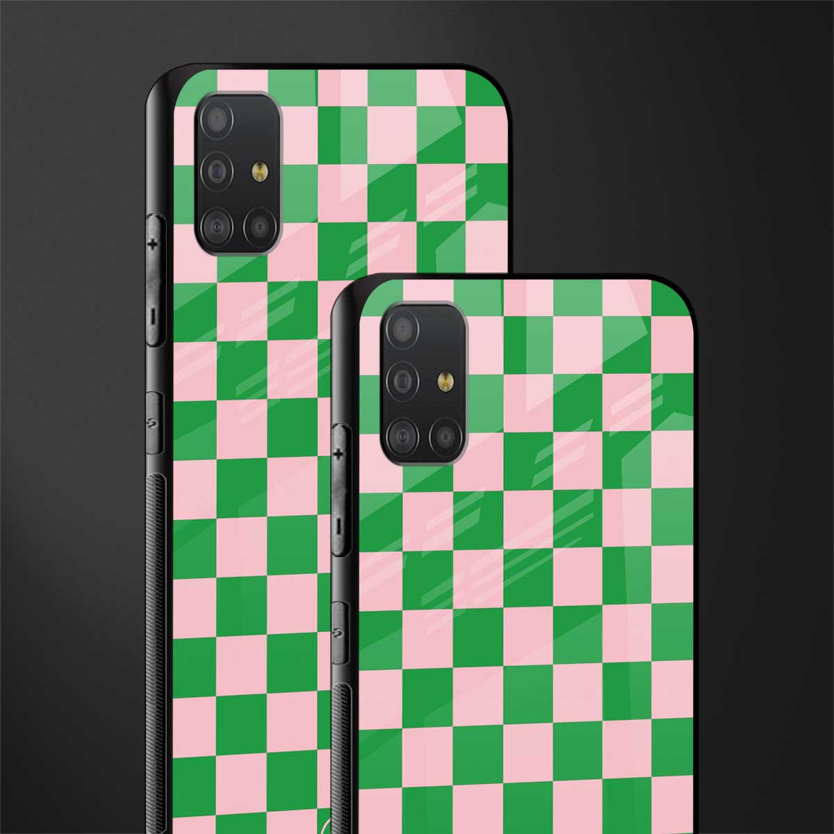 pink & green check pattern glass case for samsung galaxy a51 image-2