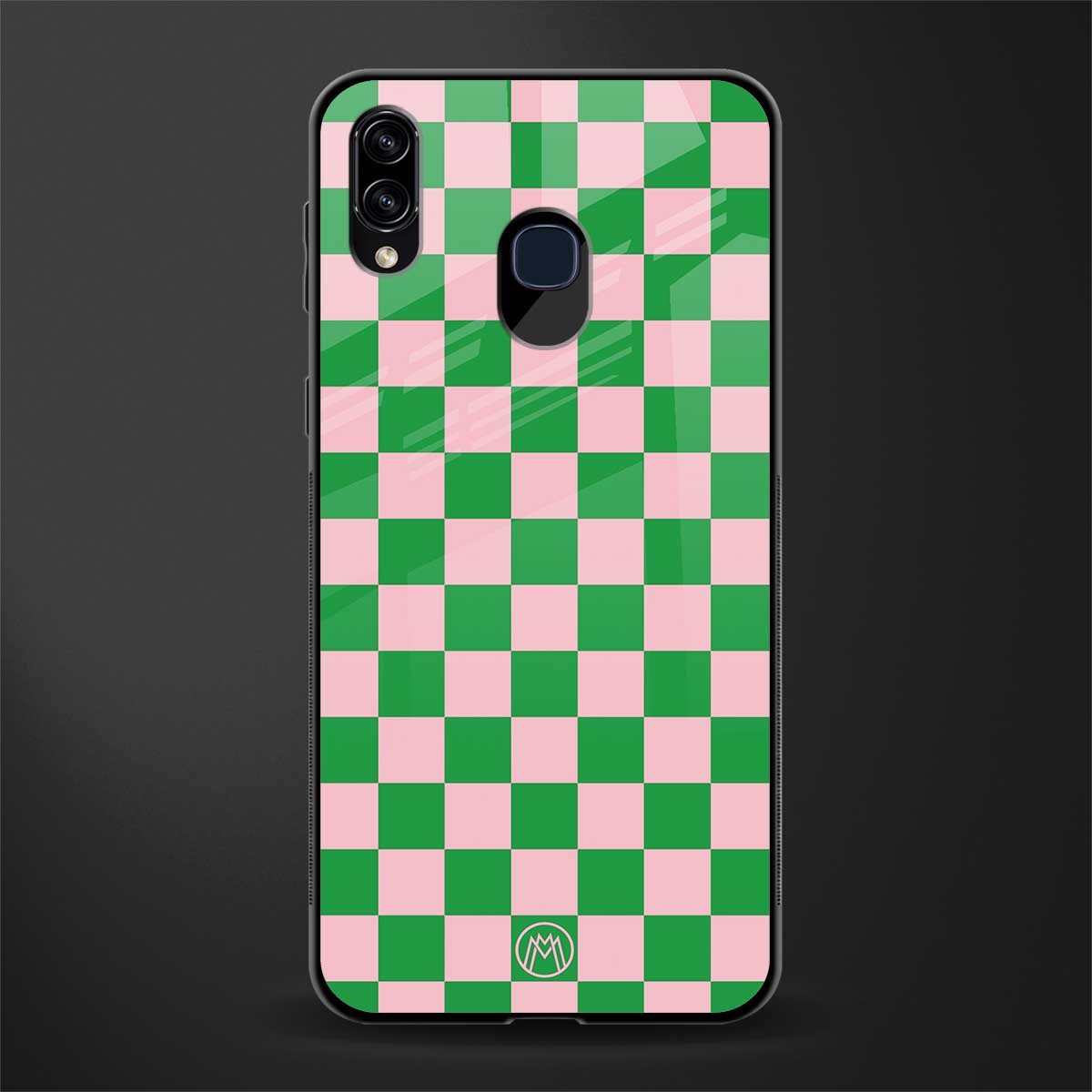 pink & green check pattern glass case for samsung galaxy a20 image