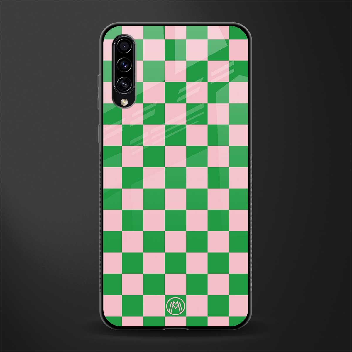 pink & green check pattern glass case for samsung galaxy a70 image