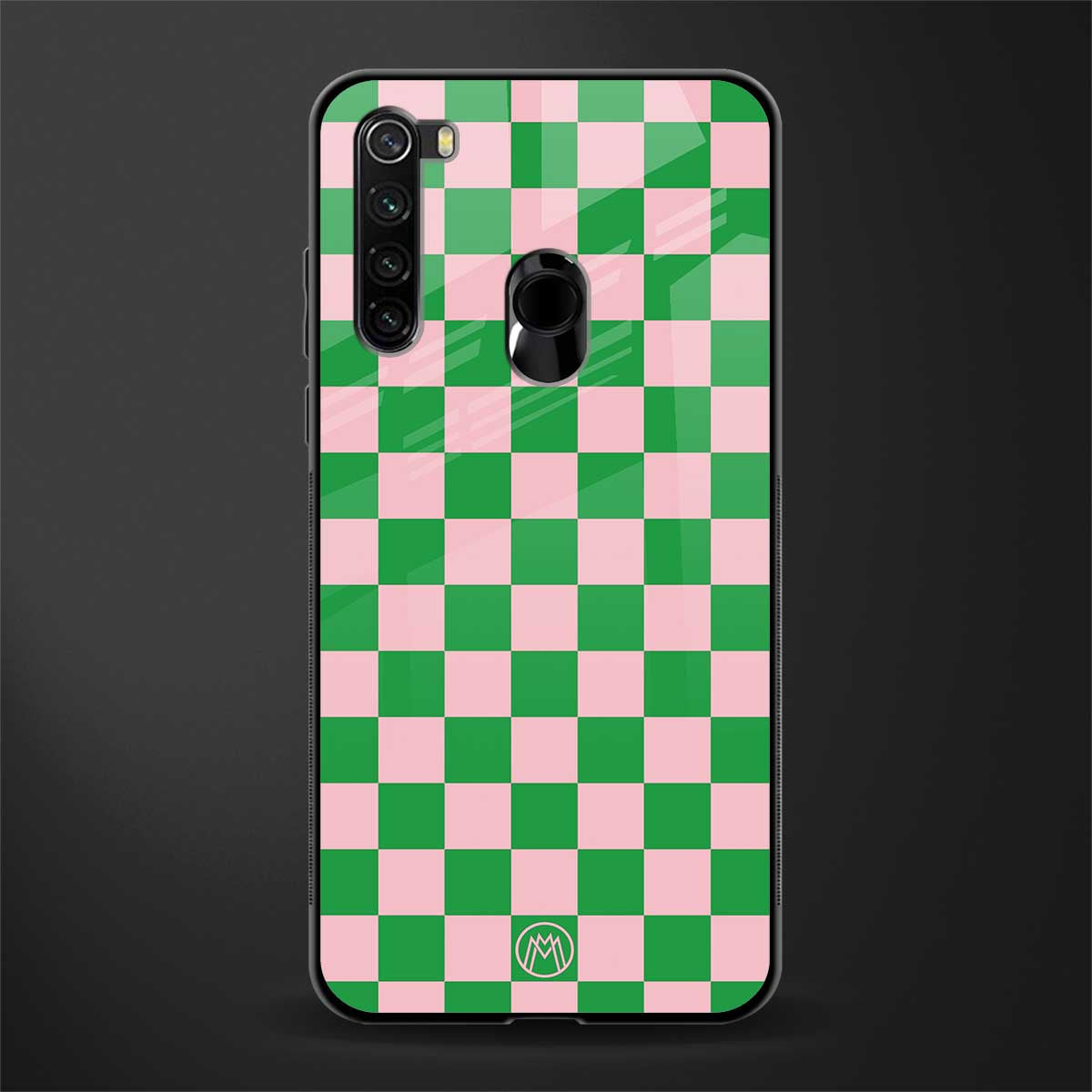 pink & green check pattern glass case for redmi note 8 image
