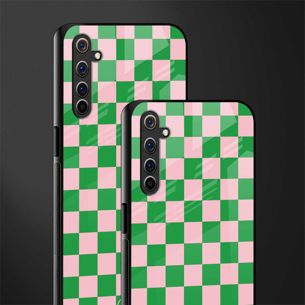 pink & green check pattern glass case for realme 6i image-2