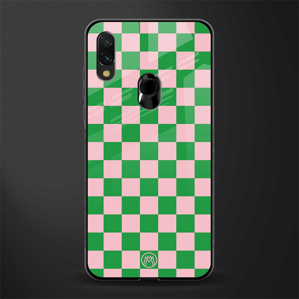 pink & green check pattern glass case for redmi y3 image