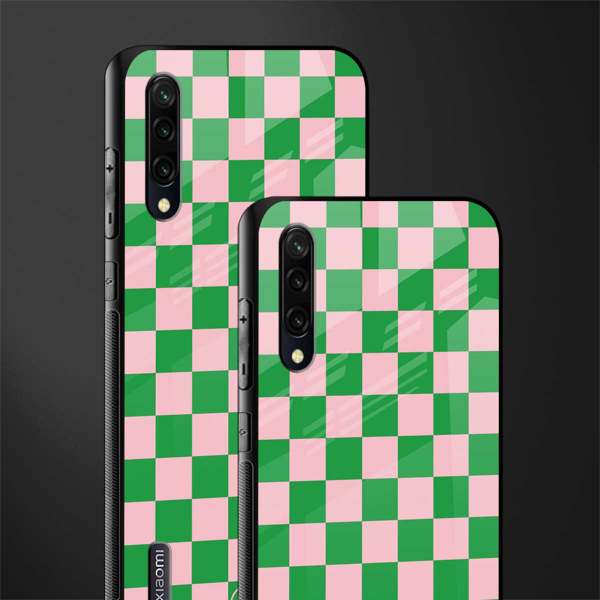 pink & green check pattern glass case for mi a3 redmi a3 image-2