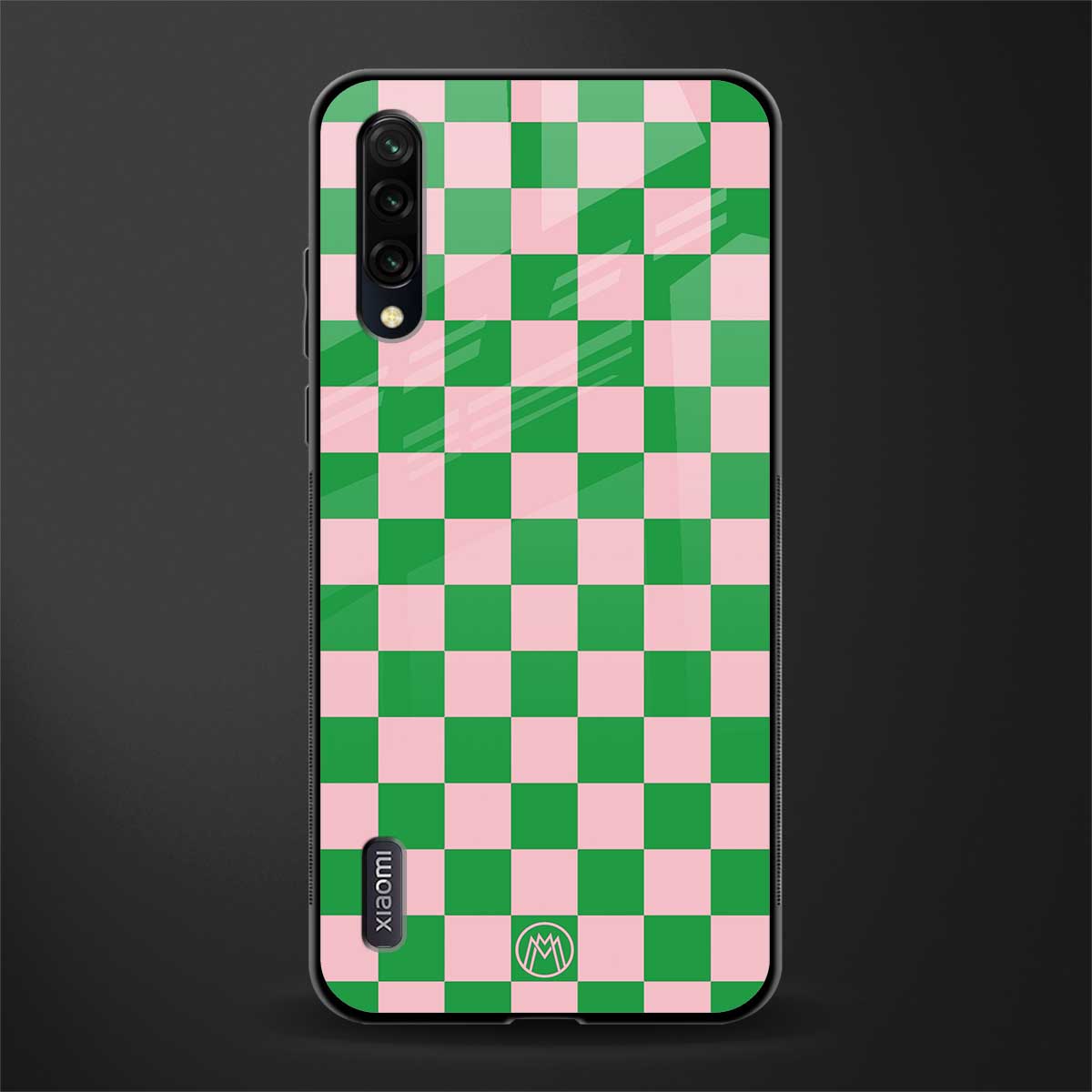 pink & green check pattern glass case for mi a3 redmi a3 image