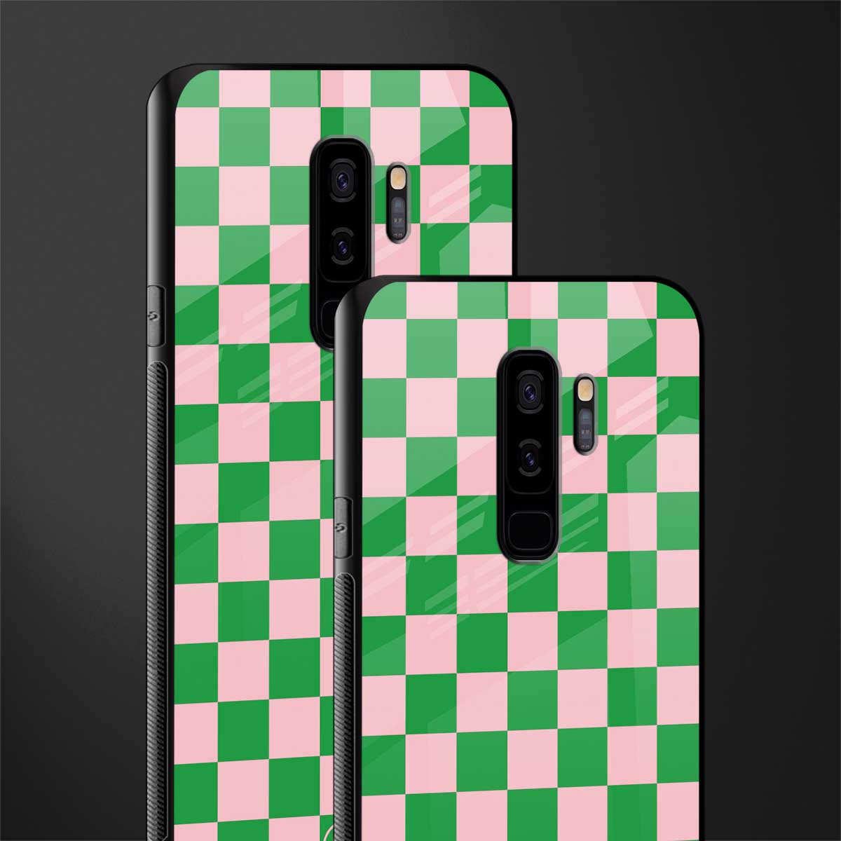 pink & green check pattern glass case for samsung galaxy s9 plus image-2