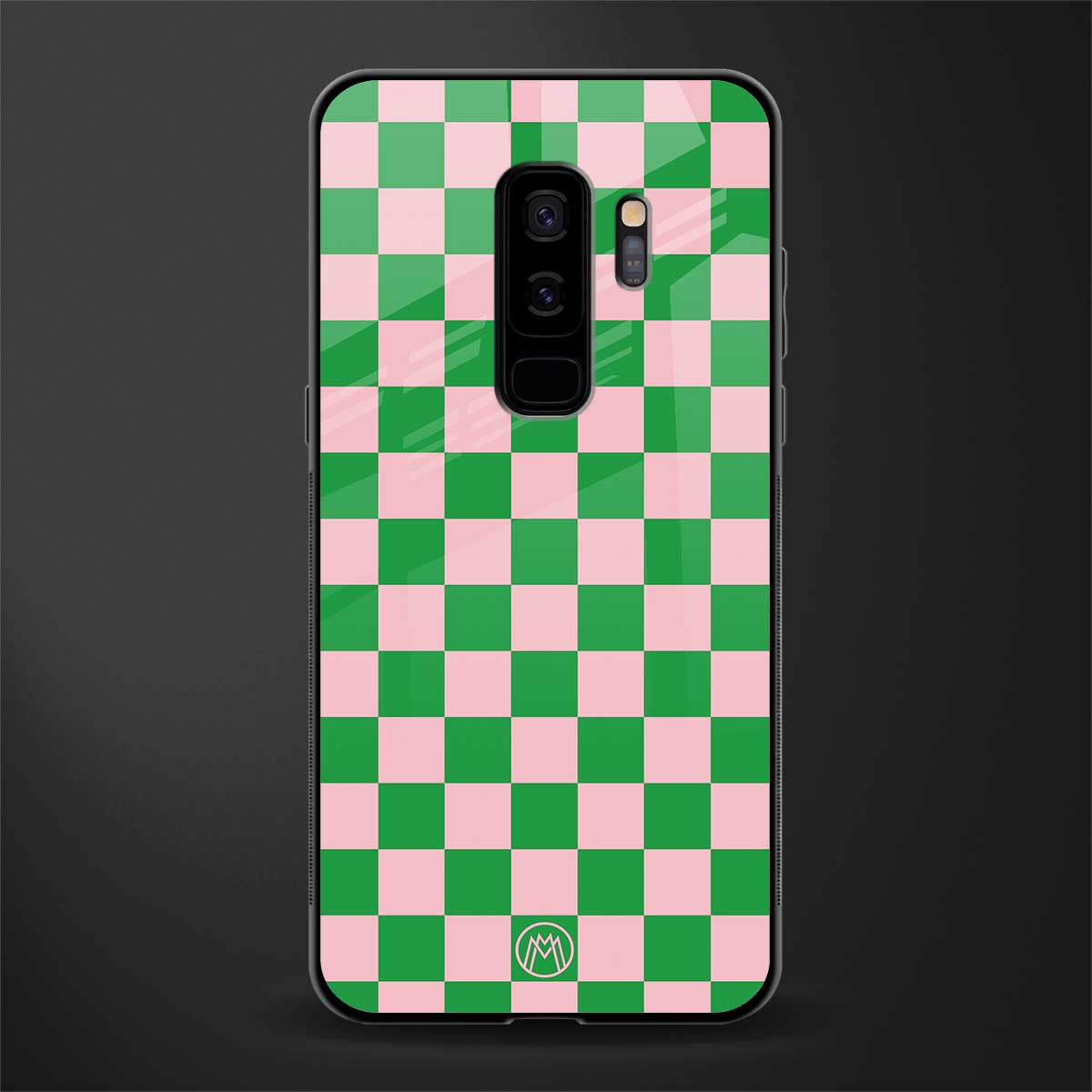 pink & green check pattern glass case for samsung galaxy s9 plus image