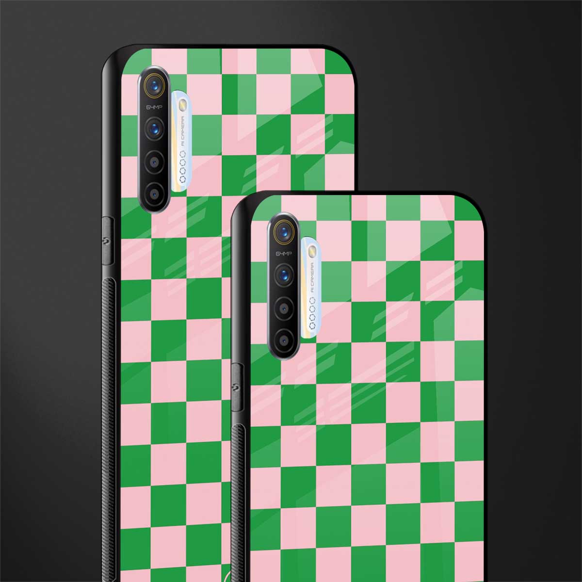 pink & green check pattern glass case for realme x2 image-2
