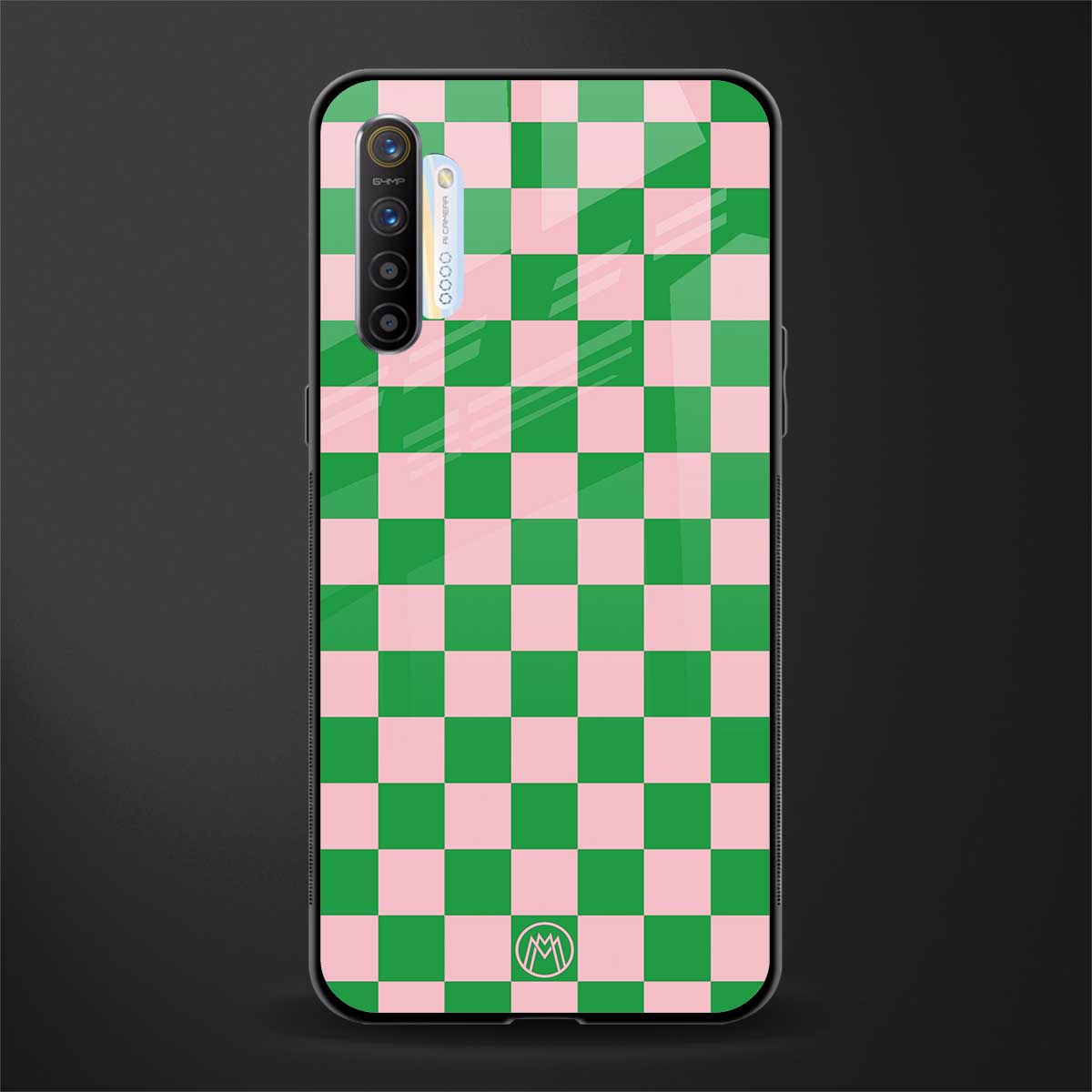 pink & green check pattern glass case for realme x2 image