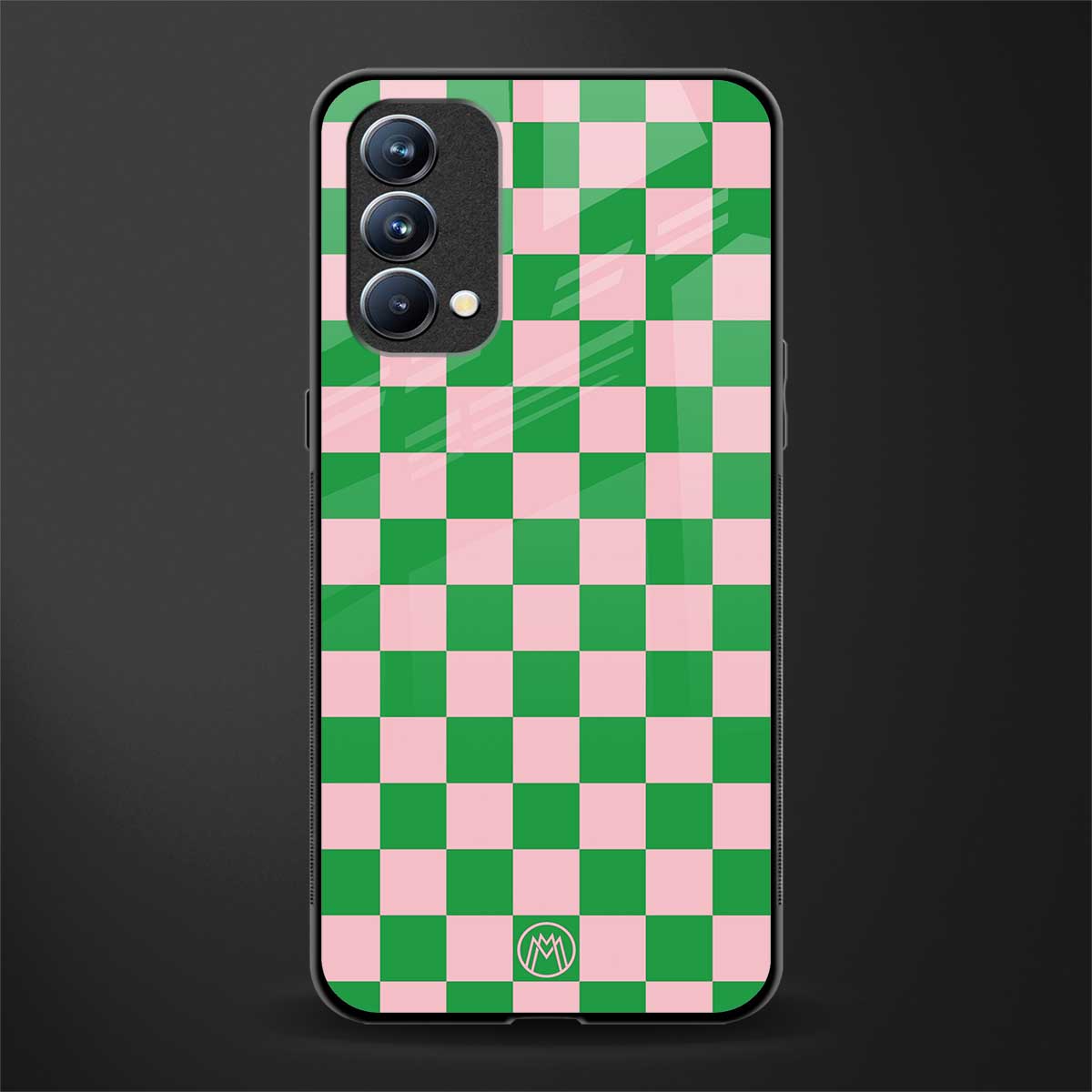 pink & green check pattern glass case for oppo f19s image