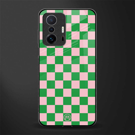 pink & green check pattern glass case for mi 11t pro 5g image