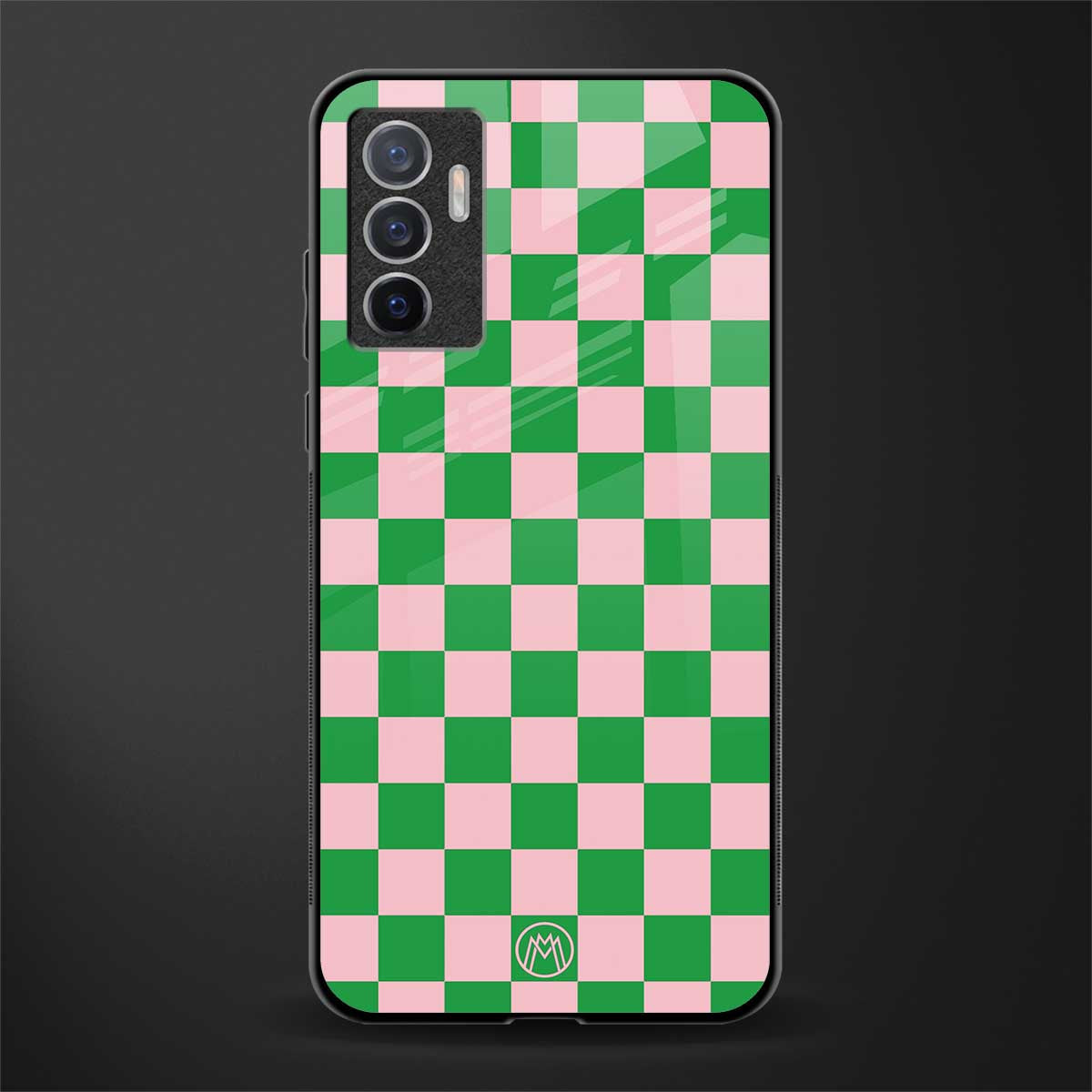 pink & green check pattern glass case for vivo v23e image
